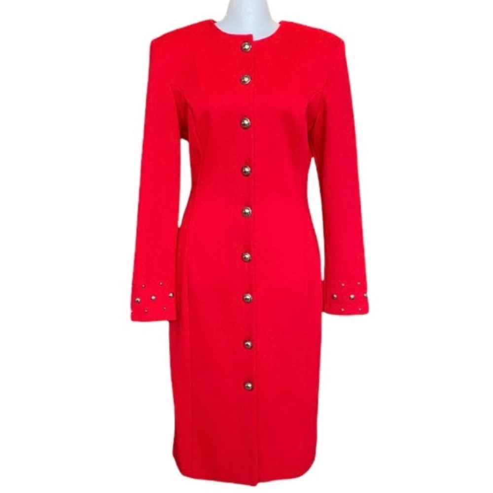 Vintage 80s Long Sleeve Sweater Dress w/ Gold Buttons & Beadwork size small 5/6